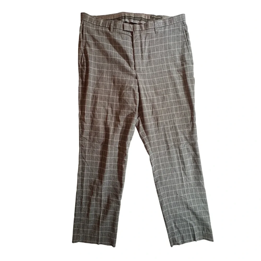 Banana Republic Plaid Dress Pants Mens 38x34 Slim Fit Grey Linen Blend Trousers